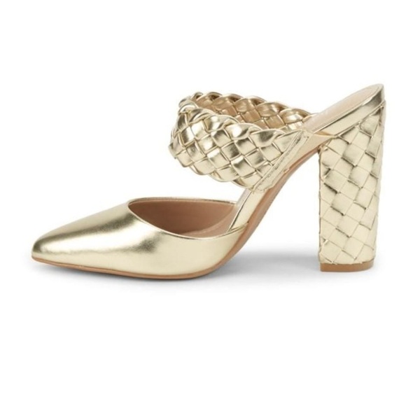Charles by Charles David Micky Lt Gold Metallic Smooth Woven Block Heel Size 5.5 - Picture 2 of 7